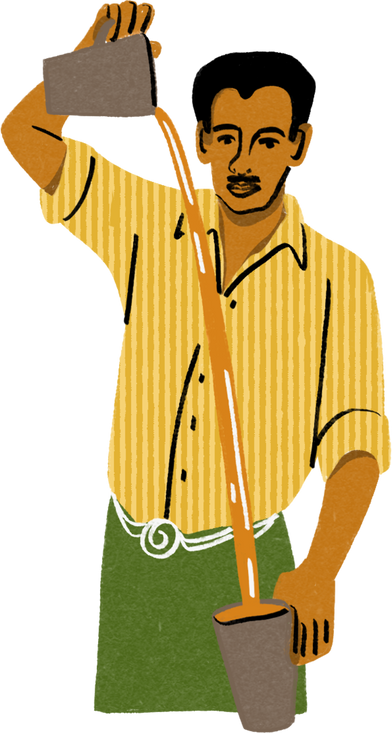 Pop Kitsch Textured Half Body Indian Man Preparing Chai Drink